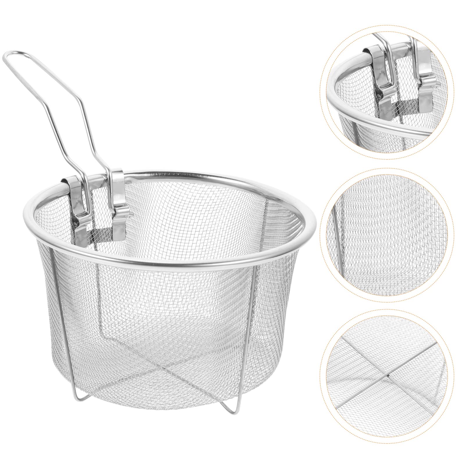 Cestello per friggitrice in acciaio inox, rotondo, con manico, per patatine fritte, pasta, spaghetti e patatine fritte, supporto per friggitrice
