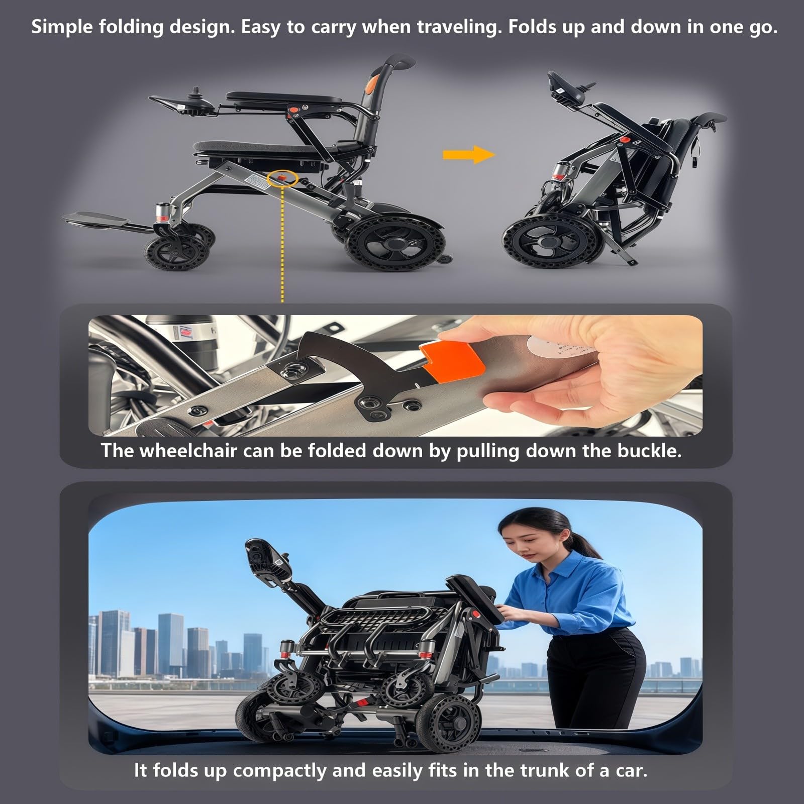 Silla de ruedas eléctrica, scooter de movilidad plegable ligero para ancianos y discapacitados, diseño inteligente totalmente automático, fácil de transportar, conducción cómoda