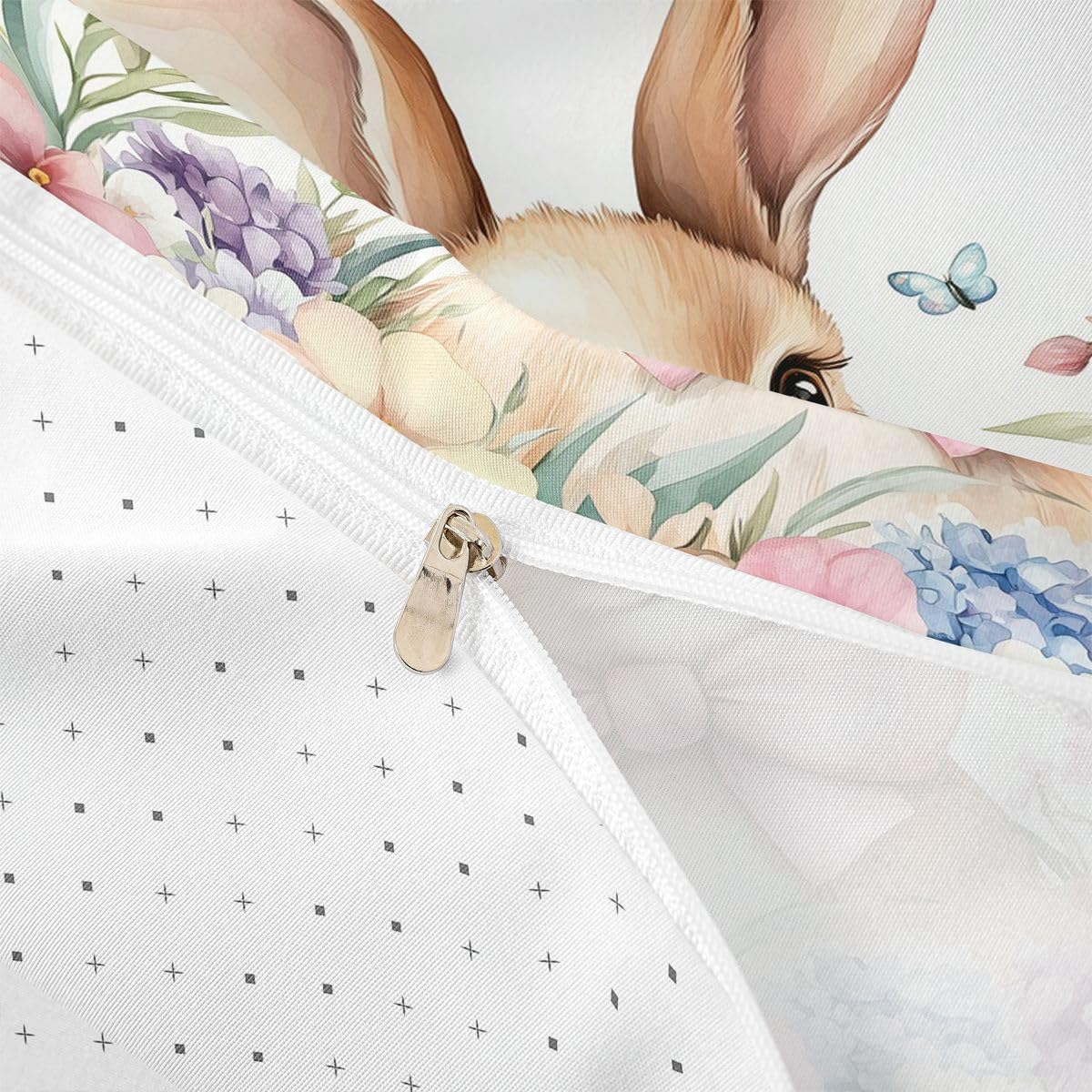 jejeloiu Queen Size Cute Bunnies Duvet Cover Boys Girls Easter Theme Bedding Set for Kids Women Men Floral Flower Comforter Cover Set Room Decorations Bedclothes(No Comforter)