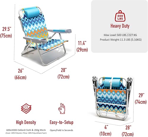 Miniatura 2 de SUNNYFEEL Silla de playa baja extra ancha de 28 pulgadas, 5 posiciones planas, sillas de camping plegables portátiles de gran tamaño XL con soporte