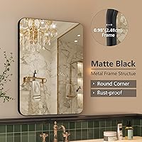 Vista 2 de dnbss Espejo de baño con marco negro de 18 x 24 pulgadas, espejos de pared con marco de metal, espejo de tocador rectangular montado en la pared
