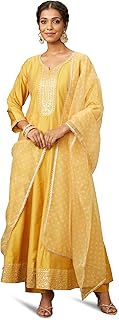 Amazon Brand - Myx Women's Embroidered Anarkali Kurta Pant Set with Organza Dupatta | A-line fit (Available in Plus Sizes) Price In India