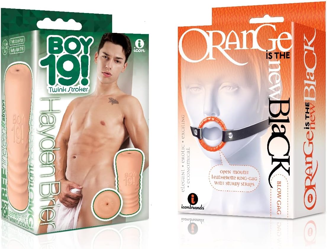 Sexy Gift Set of Boy 19! Twink Stroker, Hayden Brier and Icon Brands Orange is The New Black, Blow Gag, Open Mouth Leather Gag