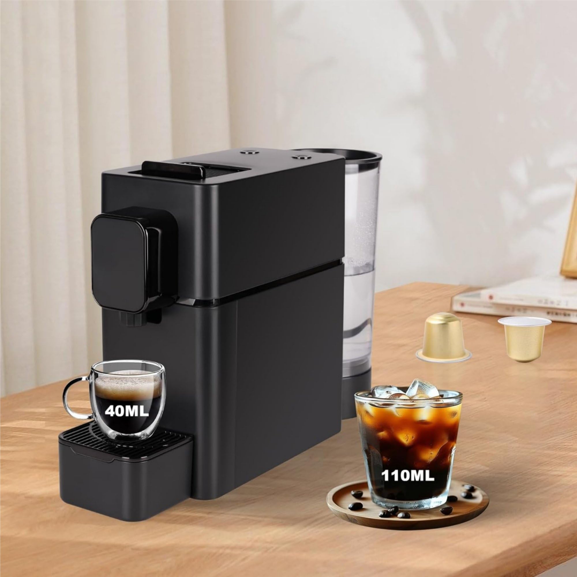 Machine à Café Capsules Pro 19 Bars, Cafetière Espresso Compacte, Température Personnalisée, Premier Café Toujours Chaud, Idéal Bureau et Commerce, Pré-infusion pour Arôme Intense, Noir