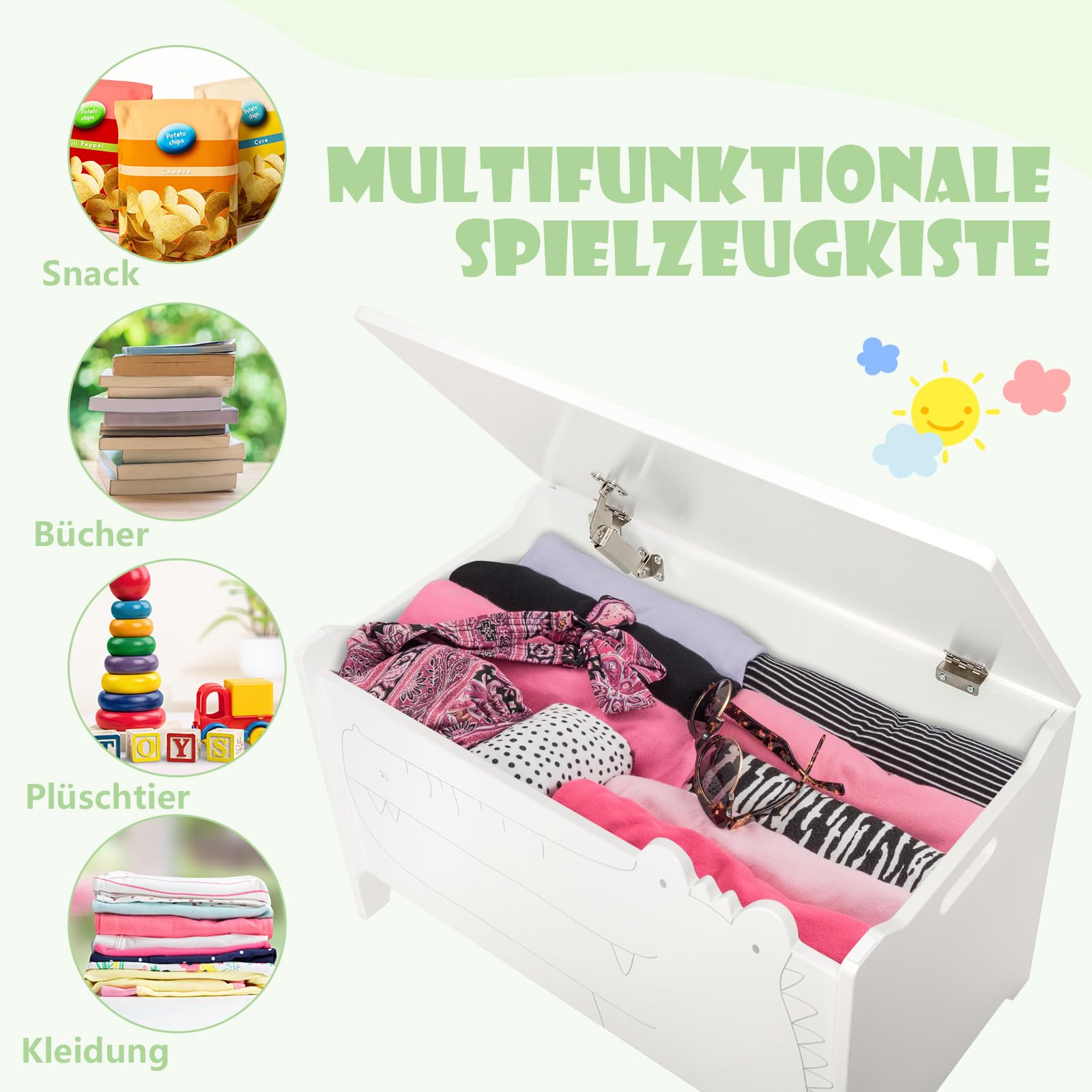 COSTWAY Spielzeugtruhe aus Holz, 2 in 1 Spielzeugschrank und Sitzbank, Spielzeugkiste 60 x 33 x 37,5 cm (Weiß)