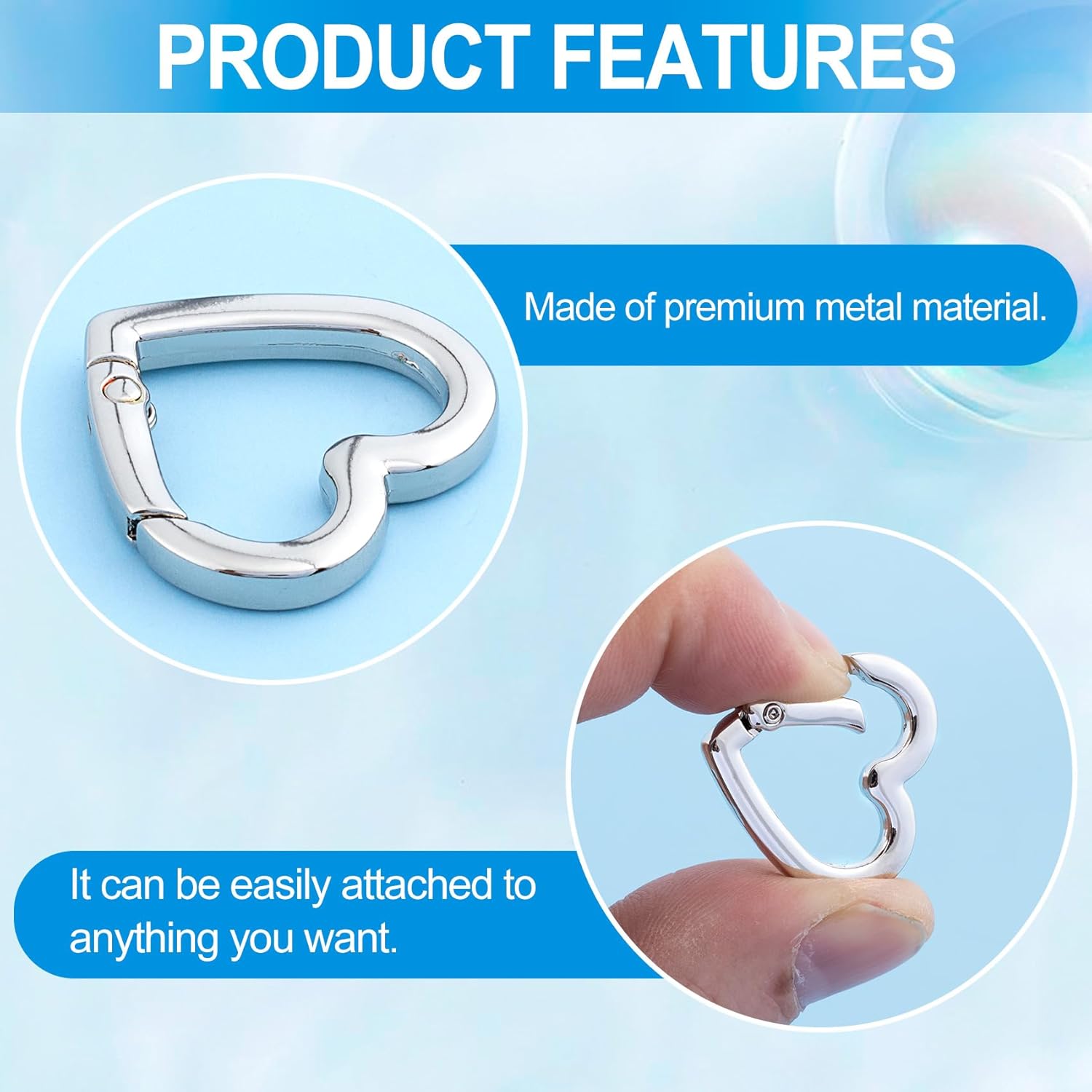 Keychain Clip, Zinc Alloy Heavy Duty Heart Carabiner, Spring Snap Clasp Hook for Camping Hiking Fishing Traveling - Image 3