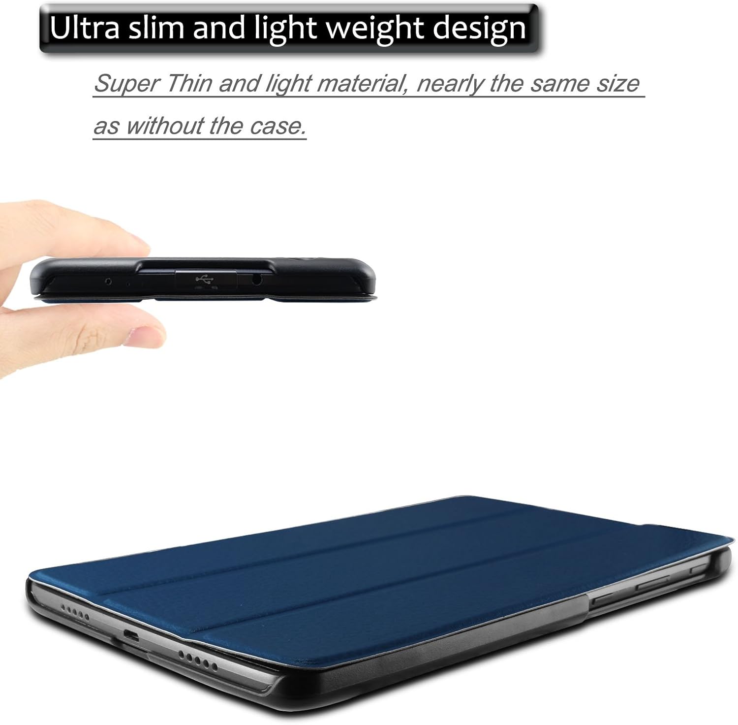 INFILAND Case Compatible with LG G Pad X 8.0 / G Pad III 8.0 Case, Tri-Fold Stand Frost Back Case Cover for LG G Pad X 8.0 (T-Mobile V521WG) / G Pad III 8.0 V525 8-Inch Tablet, Navy
