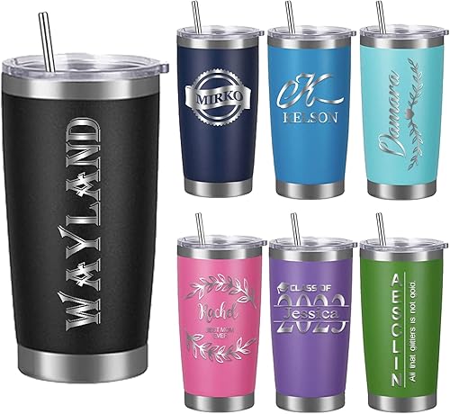 Vaso personalizado con nombres, tapas y pajitas, vaso de café personalizado de 20 onzas para mujeres, hombres, Día de la Madre, Día del Padre,