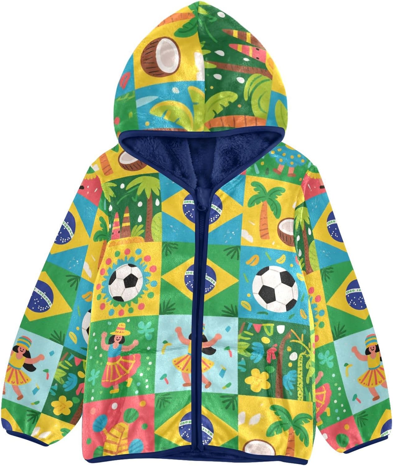 Checkered Pattern Selva Tree Ball Toddlers Jackets Children Plush Outerwear Navy Blue Baby Boys Clothes