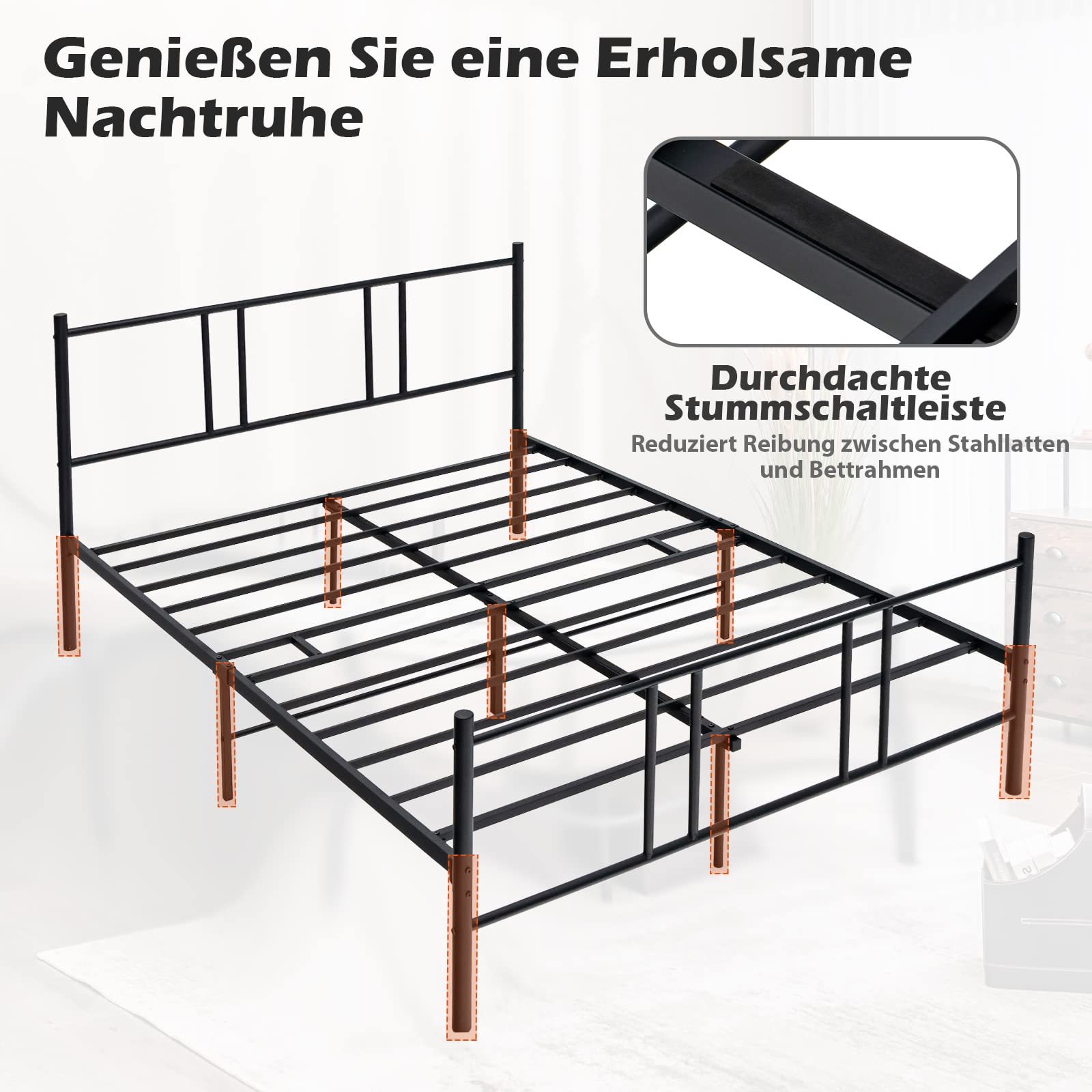 COSTWAY metalowe łóżko, rama łóżka na materac 200 x 140 cm, podwójny stelaż łóżka, łóżko z kratą, miejsce do przechowywania pod łóżkiem, łóżko gościnne na platformie metalowe