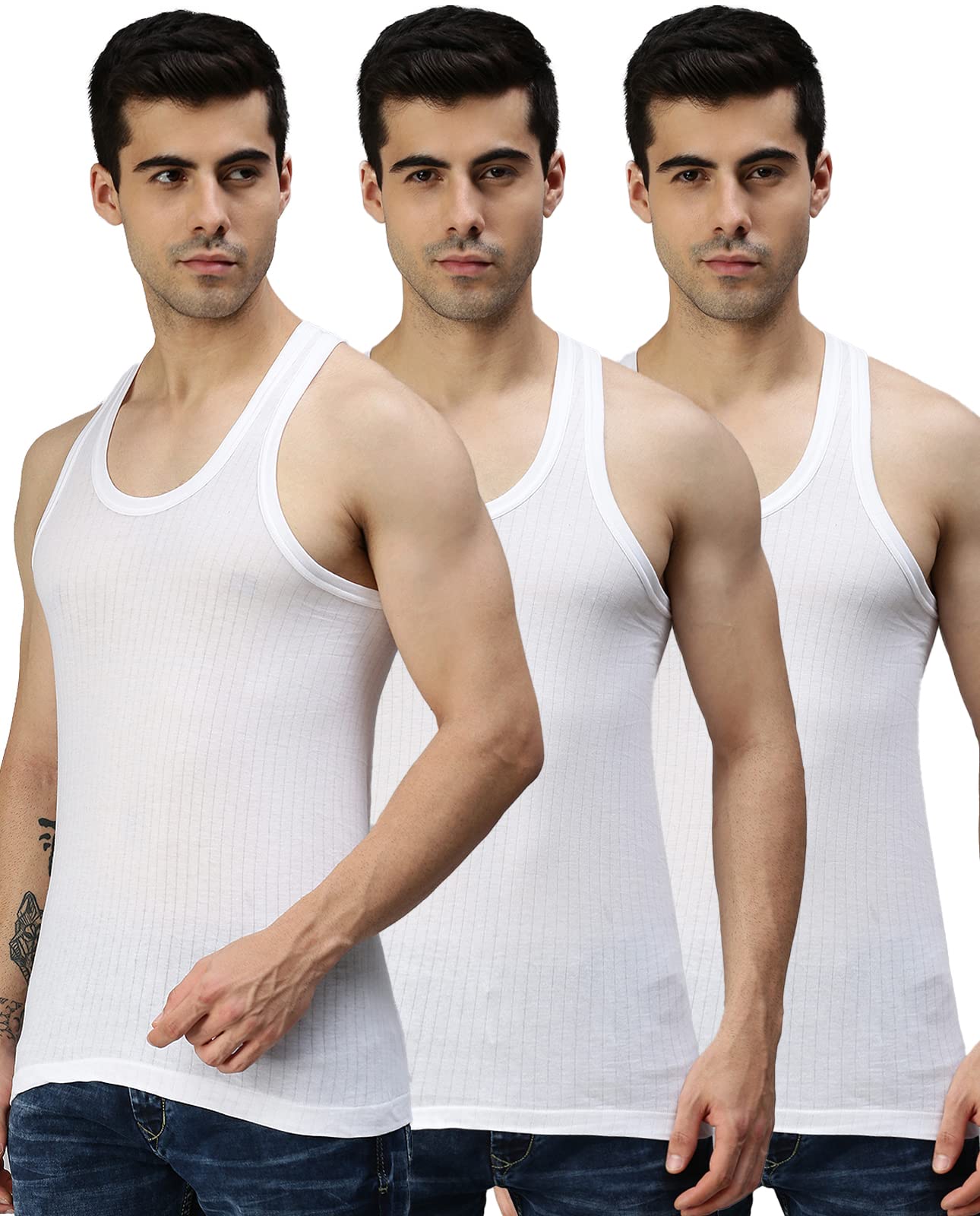 lux cozi Men's Pack of 3 White Sleeveless Cotton Vest-picture-30