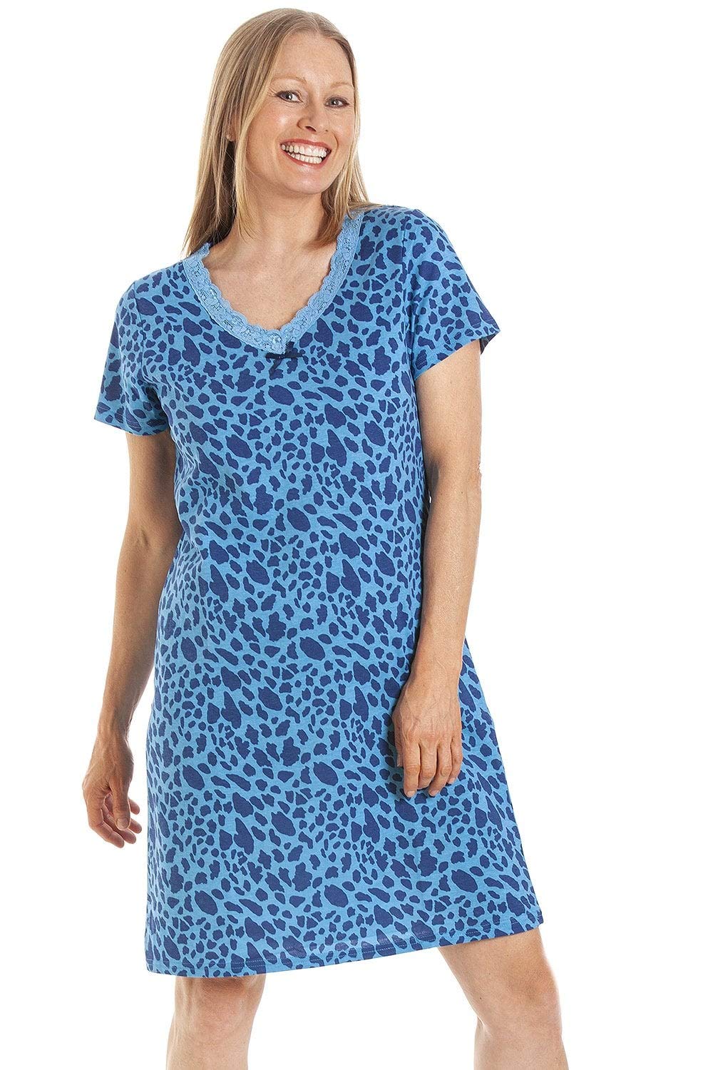 Camille Women's Blue Animal Print Cotton Summer Nightshirt In | : 18/20