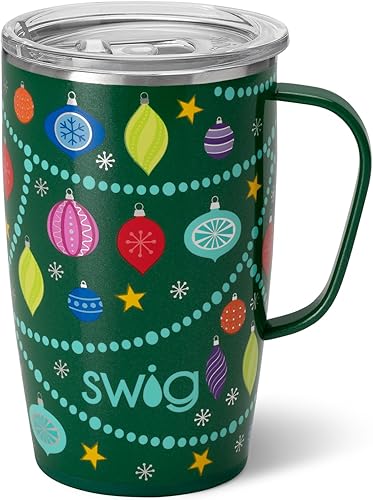 Swig Life Taza de viaje de 18 onzas, impresiones discontinuas, vaso aislado con asa y tapa, apto para vasos, apto para lavavajillas, acero