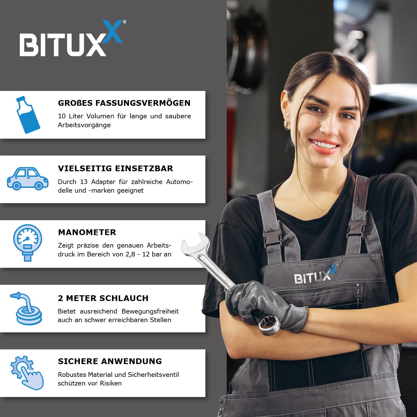 BITUXX Universal Getriebeöl Einfüllgerät Pumpe Öleinfüllgerät Öl Befüllgerät Getriebeölpumpe Ölfüllgerät Druckluft Pneumatisch 10L