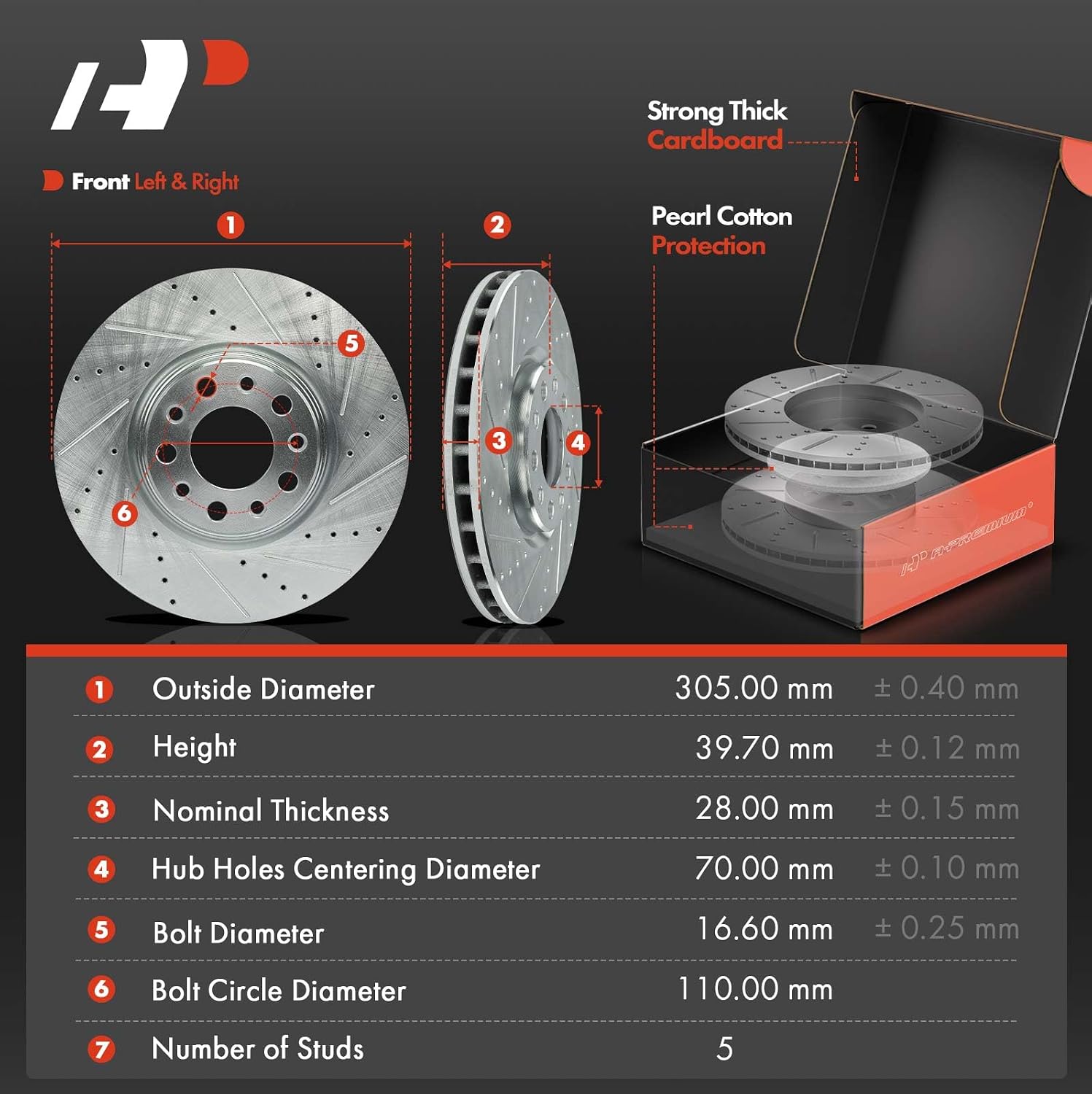 A-Premium 12.00 inch (305mm) Front Drilled and Slotted Disc Brake Rotors + Ceramic Pads Kit Compatible with Select Chrysler and Dodge Models - 200 2015-2017, Dart 2016, 6-PC Set