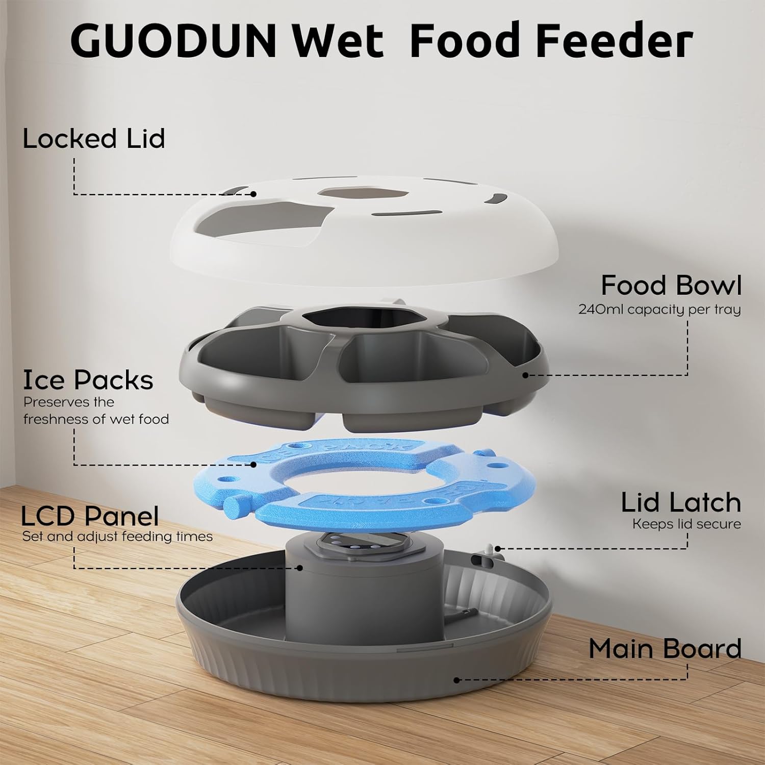 Automatic Wet Food Cat Feeder, Auto Refrigerated Wet Foods Feeder for Cats Dogs 6 Meal Timed Fresh Foods Dispenser with 2 Ice Packs, Fresh Food Bowl for Cats & Small Dogs, Auto Feeder for Puppy Kitty