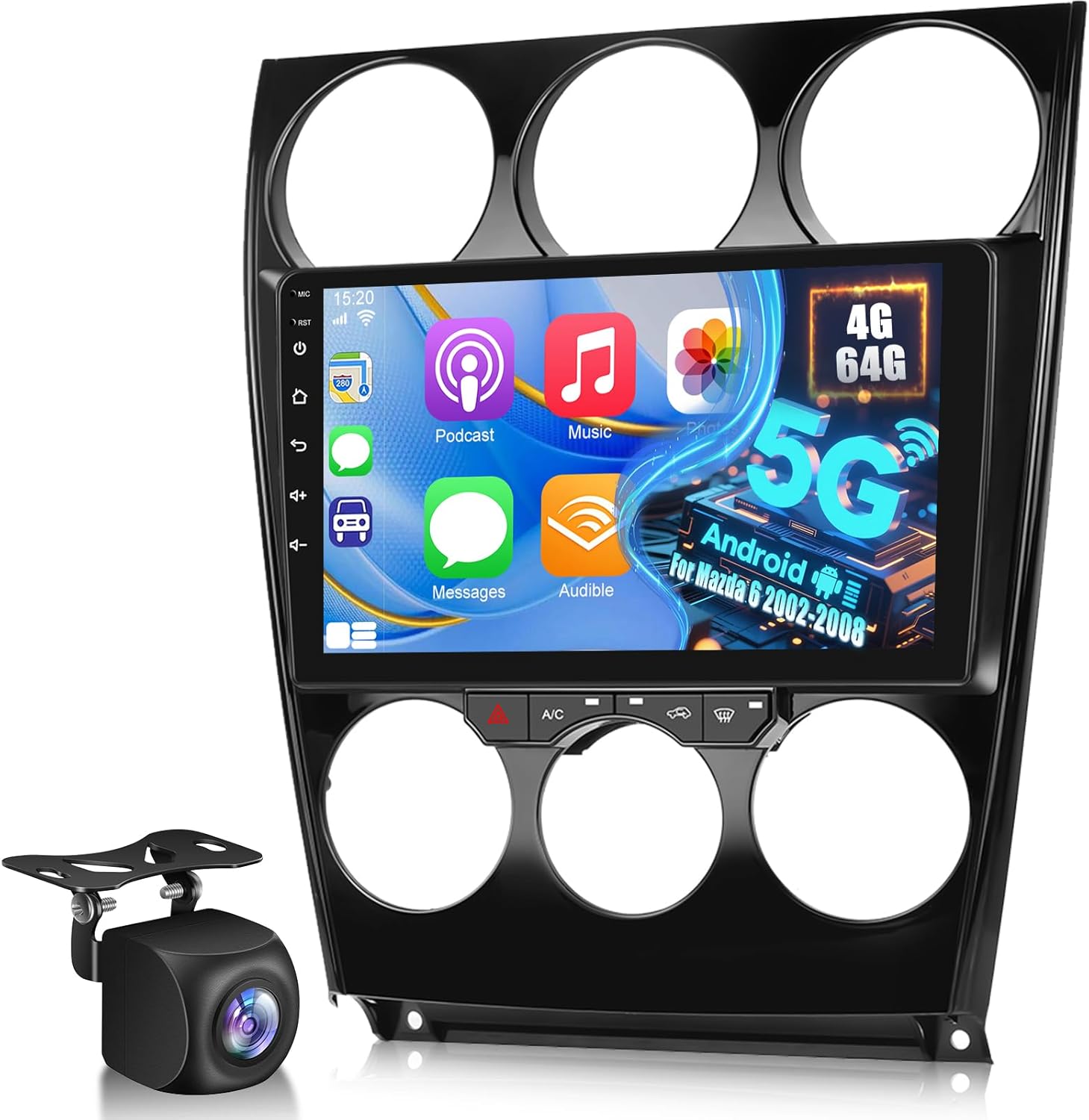 4+64G Car Radio for Mazda 6 2002-2008 - Wireless Carplay & Android Auto - 9 Inch Android 13 Stereo with 32 EQ DSP, WiFi, GPS Navigation, SWC + AHD Backup Camera