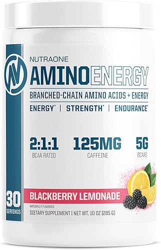 NutraOne Amino Energy BCAA - Suplemento en polvo para pre-entrenamiento con aminoácidos de cadena ramificada de cafeína para ayudar a alimentar y