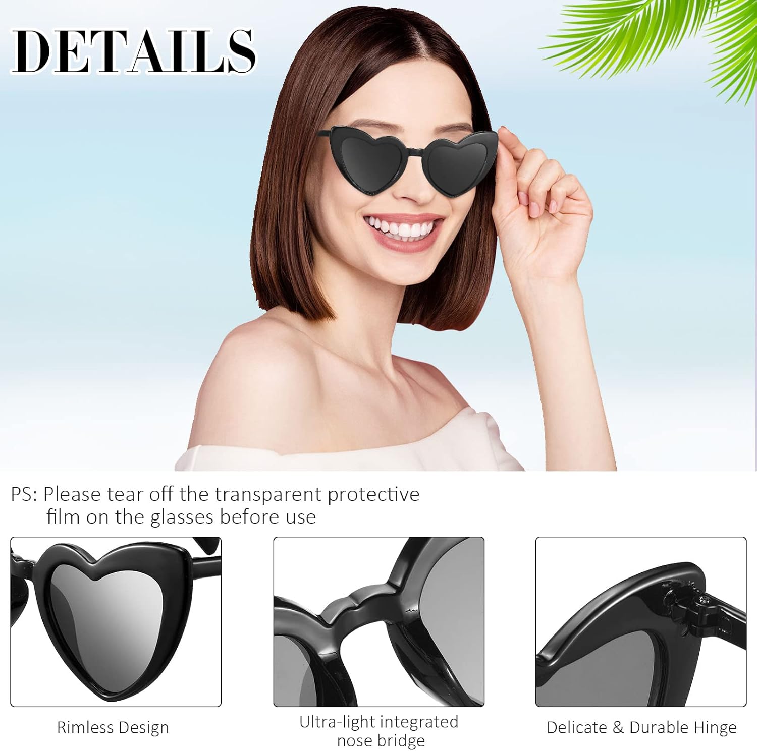 Sieral 50 Pairs Heart Shaped Sunglasses Vintage Heart Sunglass Bride Women's Sunglasses Retro Glasses for Wedding Party