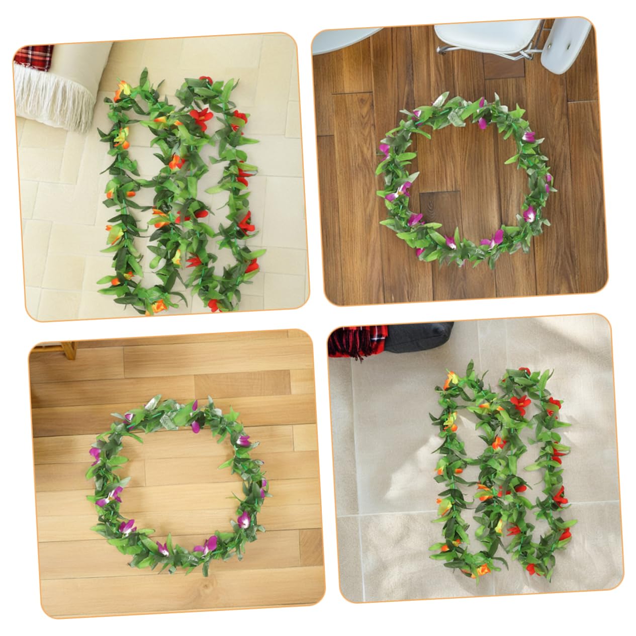 SOLUSTRE 12pezzi Hawaiane di Fiori Tropicali di Collane Festive Foglie Verdi per Decorazioni di Feste Luau Vacanze in Spiaggia e Feste Estive in Piscina