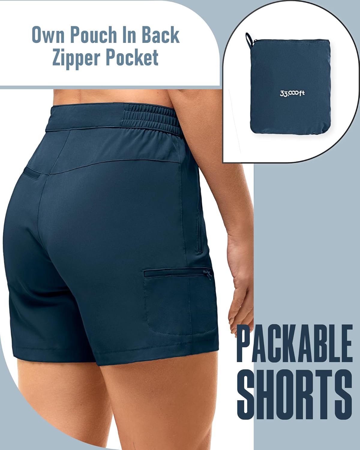 33,000ft Womens Golf Shorts 5 Inch Inseam Quick Dry Ladies Stretch Packable Hiking Casual with 4 Pockets