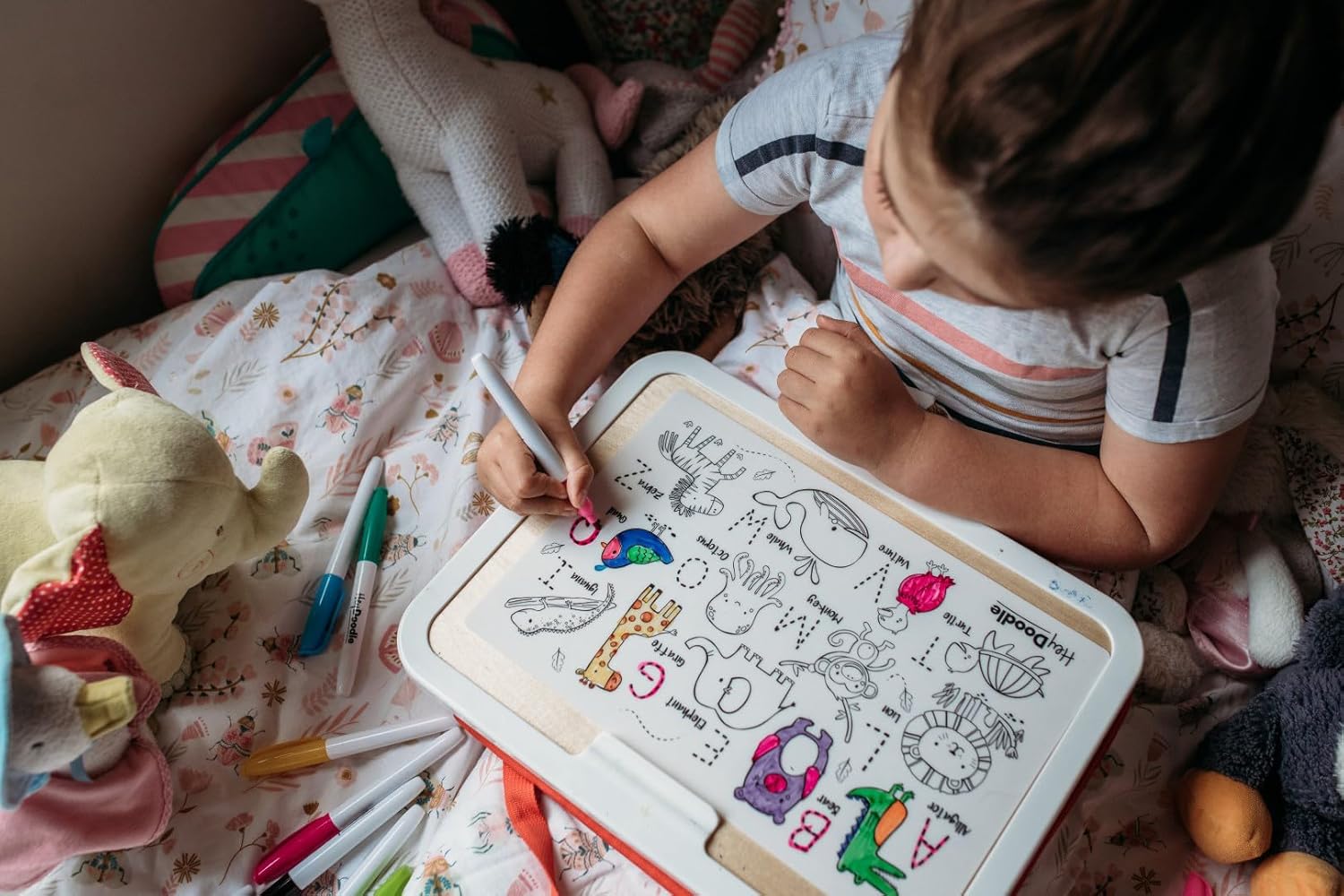 HeyDoodle DinoRoar Mini – Reusable Silicone Drawing Mat for Toddlers and Kids – Educational Dinosaur Activity Pad with 3 Dry Erase Markers – Mess-Free Travel Toy – Ages 3-7