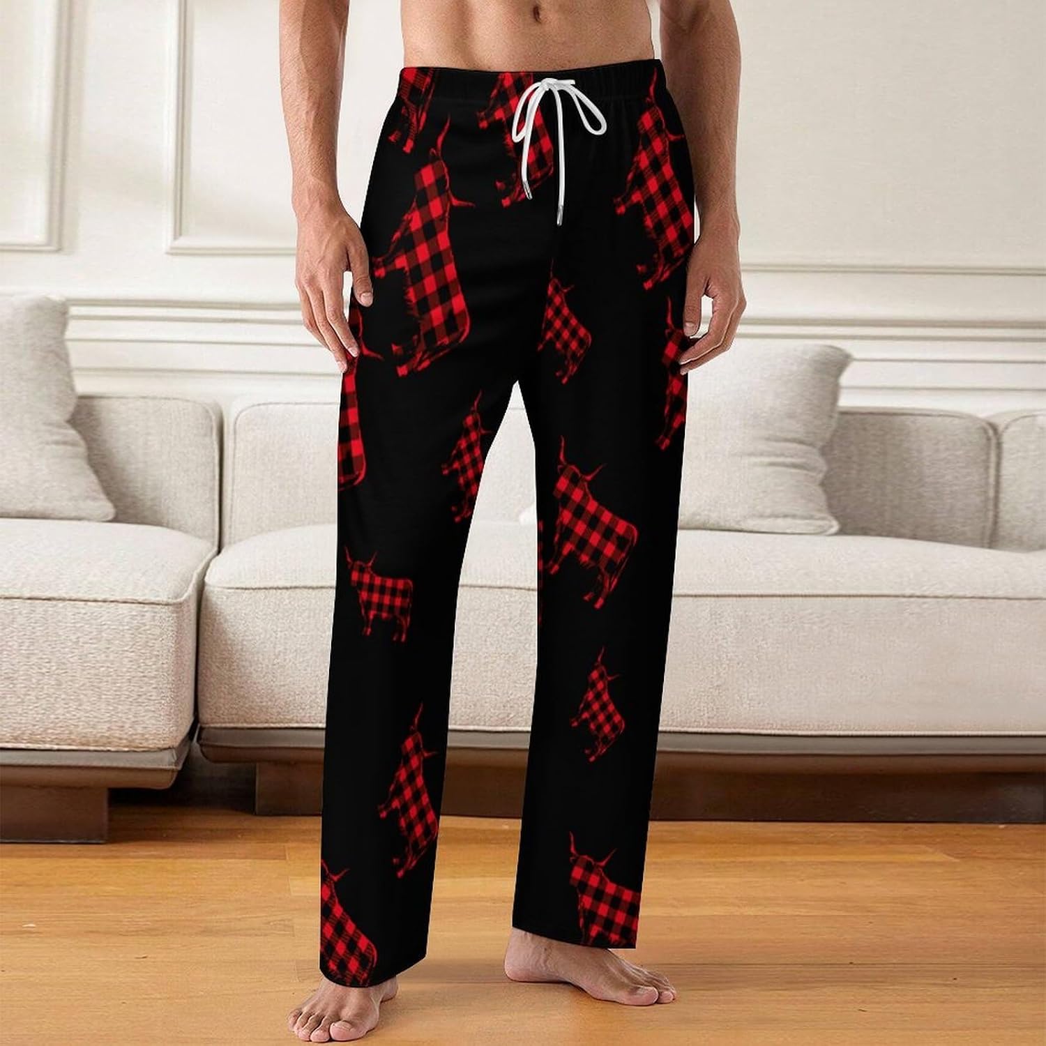 Buffalo Plaid Highland Cow Lounge Pajama Pants for Men Print Loungewear Bottoms Sleepwear Pj Sleep Pant 5X-Large