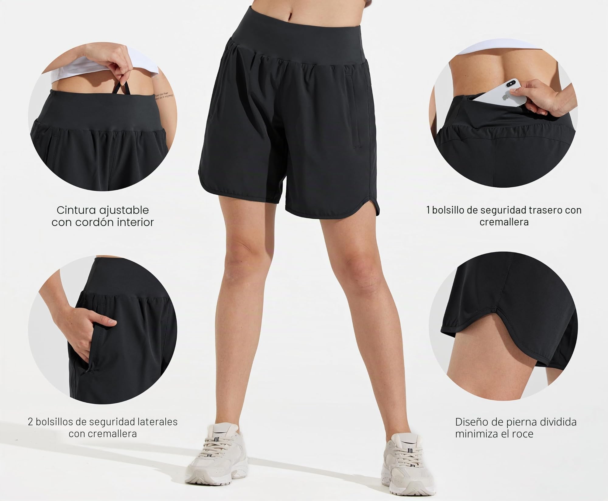 Libin Pantalone Corto Mujer de Deporte con Forro de Secado Rápido Running Atléticos Yoga Gimnasio Shorts con Bolsillos Cremallera