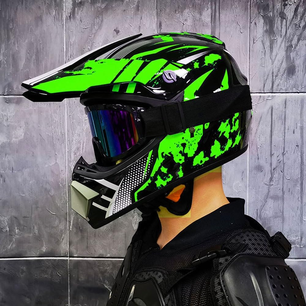 Casques de Motocross pour Enfants de 9 à 14 Ans avec Lunettes, Gants Et Masque, Lot de 4 PièCes, Casques de VTT Tout-Terrain pour GarçOns Et Filles, HomologuéS Dot