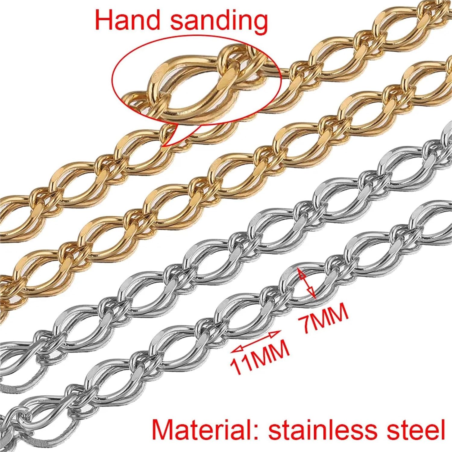 3Meter Twisted Oval Cable Chain Stainless Steel Cuban Bracelet 7MM