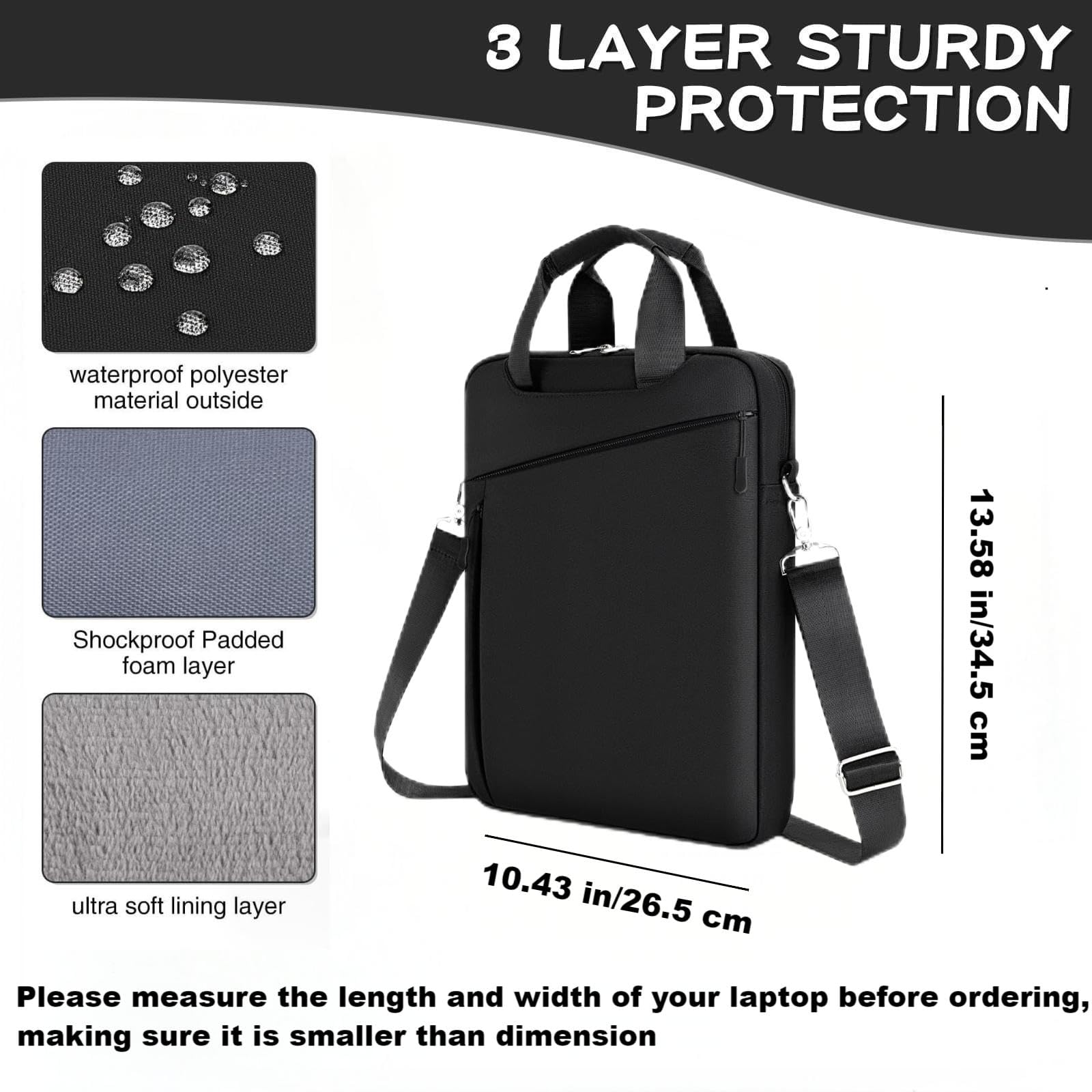 Borsa Porta PC Laptop Portatile per Tablet Custodia14 Pollici MacBook Pro M4 M3 M2 M1(2024-2021)/13,6 Pollici MacBook air M4 M3 M2, borsa Porta Notebook Computer Tracolla, Nero