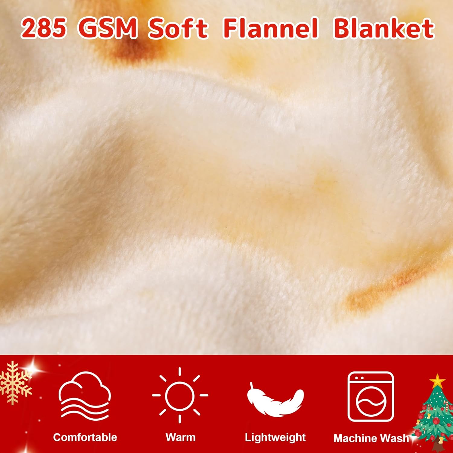 CASOFU Burrito Tortilla Throw Blanket, 90 inches Double Sided Giant Blanket for Women Men Teens, Novelty Taco Funny Birthday Gifts for Adults Kids 285 GSM Soft and Comfortable Flannel Blanket(Beige) - Image 4