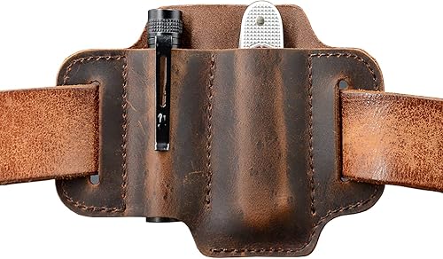 Funda organizadora de cuero EDC para cinturón multiherramienta plegable herramientas de linterna táctica, bolsa de bolsillo EDC para cuchillos EDC.