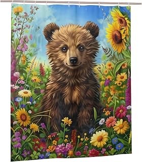 Cute Bear Shower Curtain 60wx72l Inch Waterproof Bathroom Accessories Funny Bathroom Decor with 12 Plastic Hooks