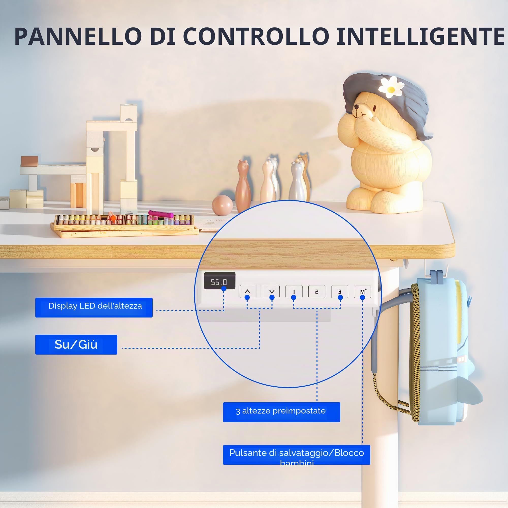 FLEXISPOT Scrivania per Bambini Regolabile in Altezza con Display LED, 3 Spazi di Archiviazione, Sicurezza, Piano Ergonomico 110×52 cm