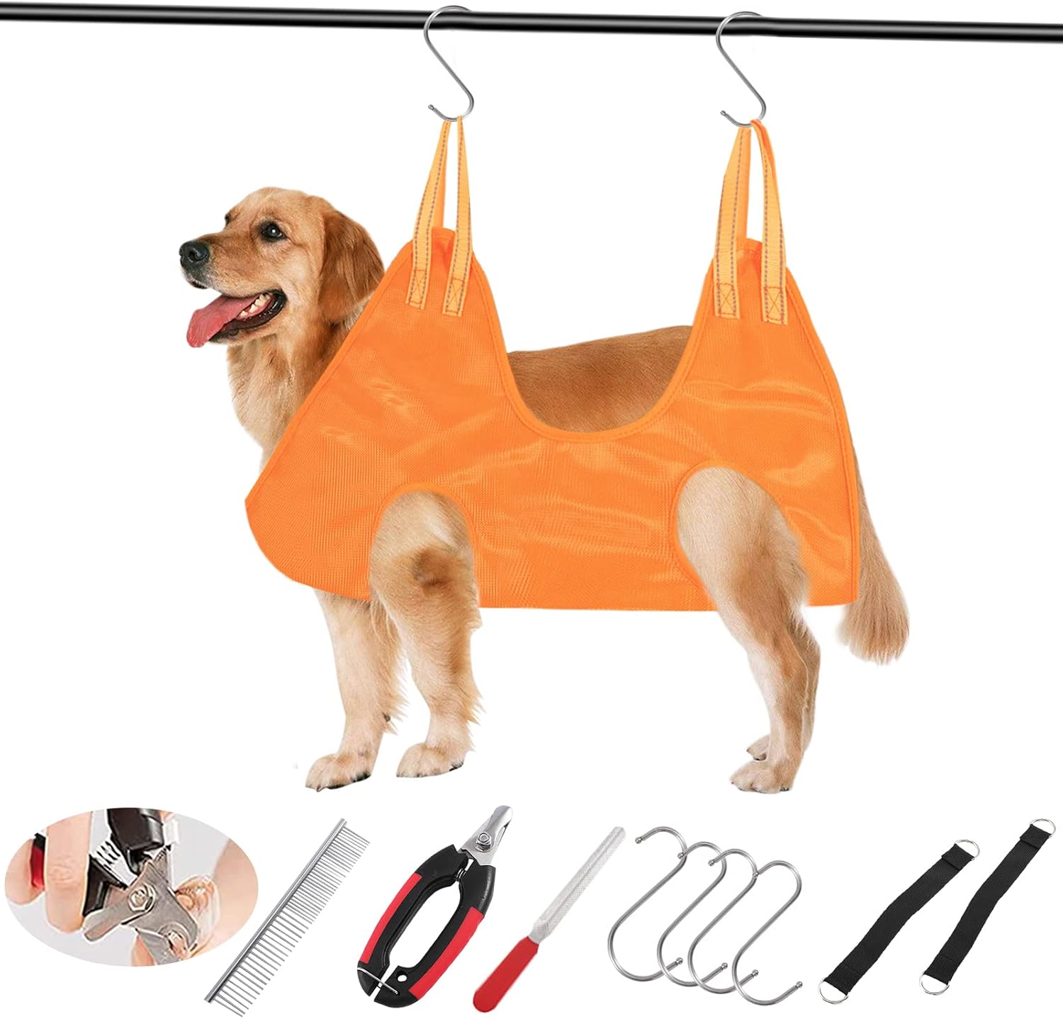 Hearyoo Pet Grooming Hammock Harness,Breathable Dog Hammock Restraint Bag for Pet,Dog Holder for Grooming,Pet Supplies Kit,with 4 Hooks…
