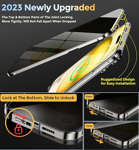 Miniatura 2 de Bucle de CD + bloqueo de seguridad Funda magnética para iPhone 15 Pro Max, pantalla de privacidad con lente de cámara parachoques de metal