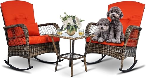 SENSWEET Juego de 2 sillas mecedoras de mimbre mecedoras de ratán para patio muebles de mimbre para todo tipo de clima para porche terraza jardín