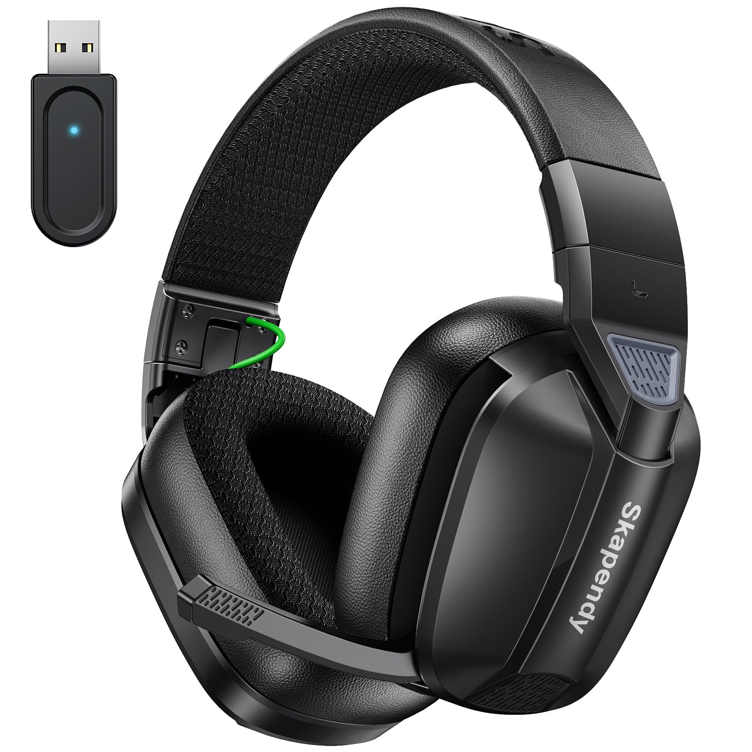 Skapendy VK80 2,4-GHz-Funk-Gaming-Headset für PC, geringe Latenz, über 50 Stunden Akkulaufzeit, Bluetooth-Kopfhörer, Stereo-Sound-Headset für Switch, matt-hellschwarz
