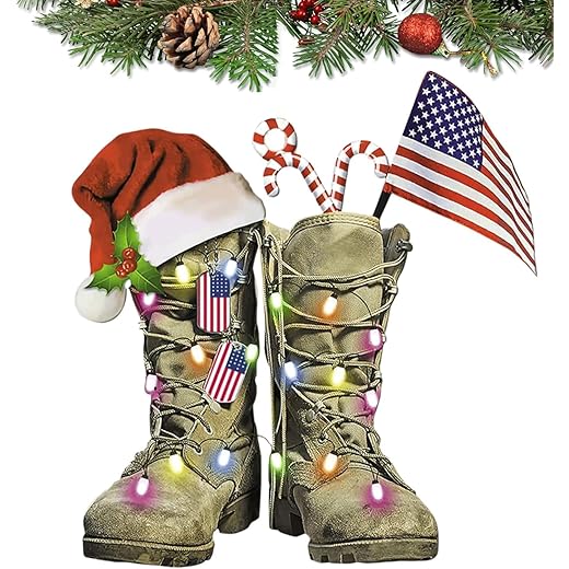 Piratify Us Veteran Christmas Ornament Flat Shape, Us Army Christmas, Veteran Gifts, Military American Soldier Boots Flag (Army 1)