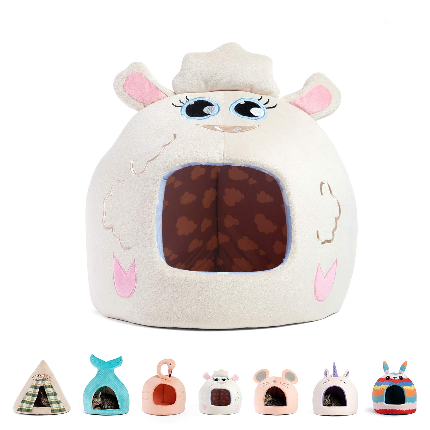 Best Friends by SheriNovelty Pet Hut, Covered Domed Cat and Dog Bed, Washable Microfiber, Lamb