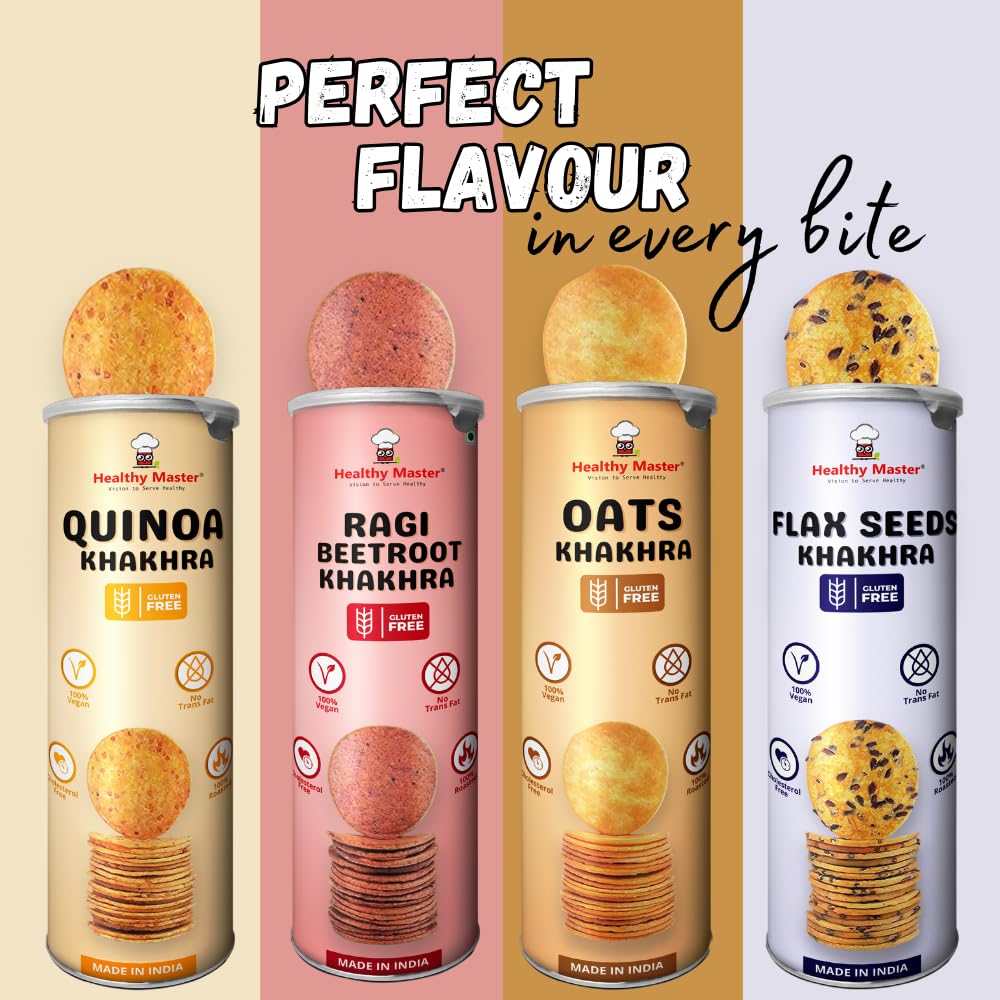 Healthy Master Khakhra Combo | Quinoa, Beetroot, Flaxseed & Oats 400g | Each 100g - Healthy Roasted Khakhra Snacks | High-Protein & Low-Calorie | Gluten-Free & Guilt-Free | Wholesome Snacks for Office, Travel & Tea-Time - Image 6 thumbnail