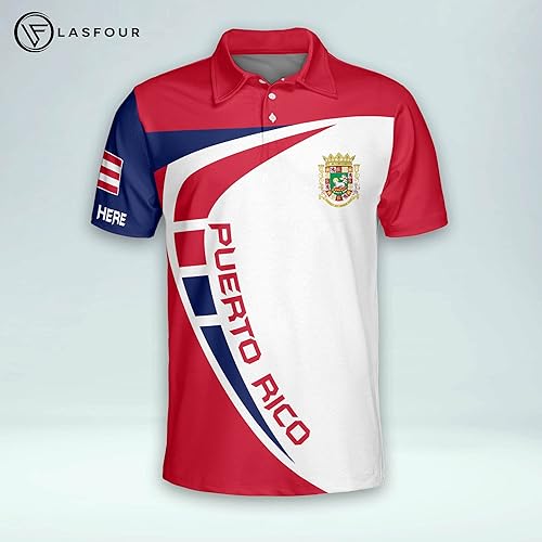 Vista 2 de LASFOUR Polo personalizado de Puerto Rico para hombres, camisetas personalizadas de Puerto Rico para hombres, camisas del orgullo puertorriqueño