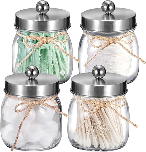 Tarros decorativos rústicos de granja, recipientes organizadores de almacenamiento de tocador de baño, bonitos tarros de boticario de vidrio con