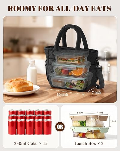 Miniatura 3 de Lonchera térmica para mujeres y hombres, bolsa de almuerzo suave y hinchada, bolsa de gran capacidad reutilizable a prueba de fugas con 4 bolsillos,