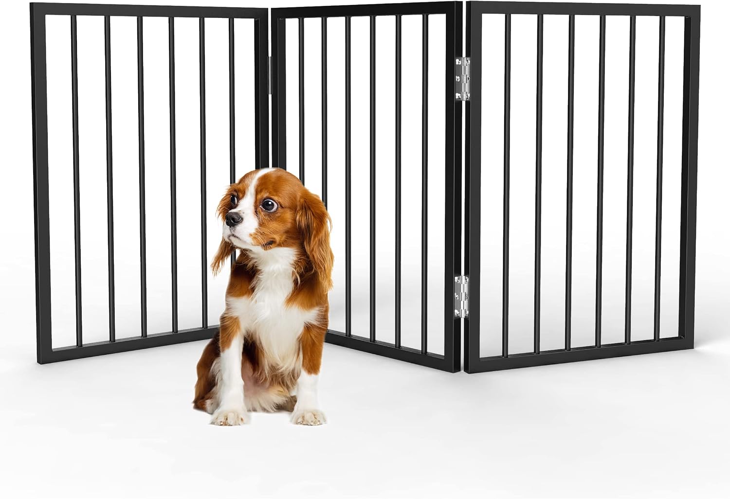 Traditional Freestanding Dog Gate, 3 Panel 24 Inch Standing Folding Z Shap Expandable Decorative Metal Fence for Small Medium Pet Dogs,…
