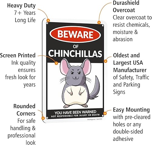 Miniatura 100 de SmartSign Divertido letrero de advertencia con texto en inglés «Beware Of Guinea Pigs – 10 x 7 pulgadas, aluminio laminado libre de óxido de 40 mil