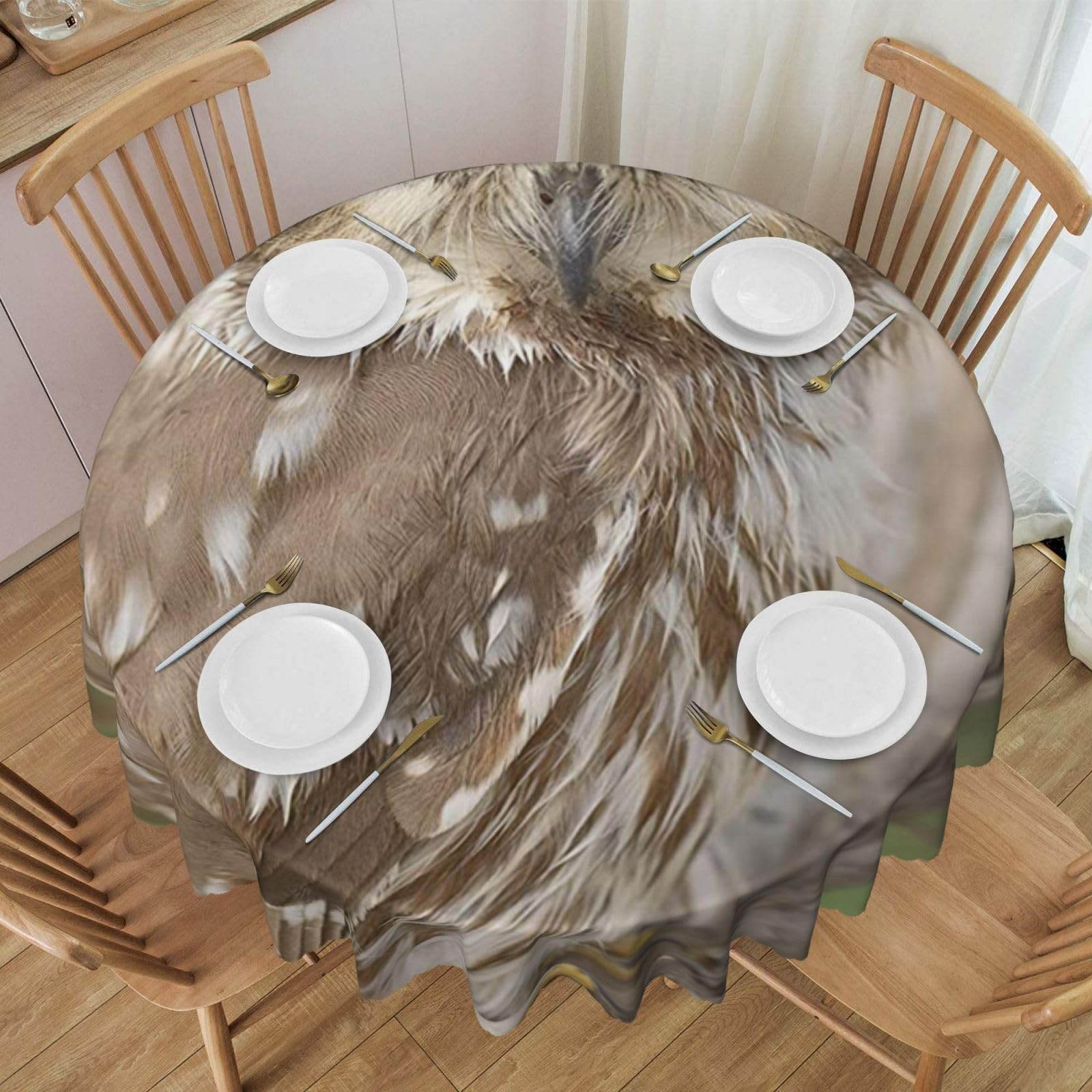 DCEHGEW 60 In Round Tablecloth with Lace, Wildlife Animal Owl Printed Oilproof & Washable Fabric Picnic Table Cloth Table Covers