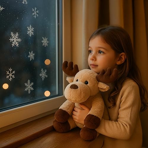 Miniatura 4 de WEIGEDU Adorables juguetes de peluche de alce de reno caribú con bufanda de Navidad para niños, bebés, niños, regalos de cumpleaños, decoración de