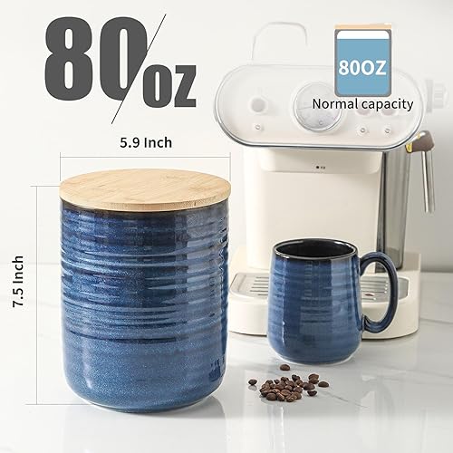 Vista 40 de Hasense Tarro de cerámica para almacenamiento de alimentos con tapa hermética, recipientes de galletas de café para encimera de cocina, recipientes